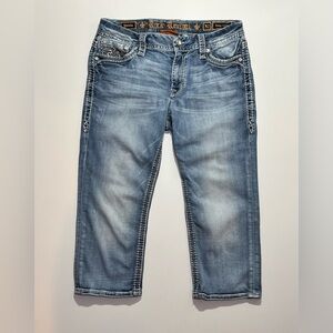 Rock Revival Yanka Easy Crop Rhinestone Blue Jeans, Size 30